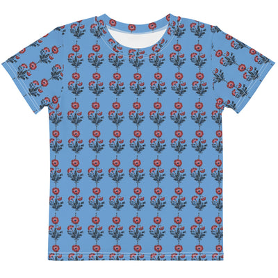 RED AND BLUE FLORAL BLOCK PRINT STYLE TODDLER T-SHIRT