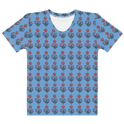 RED AND BLUE FLORAL BLOCK PRINT STYLE WOMEN'S T-SHIRT