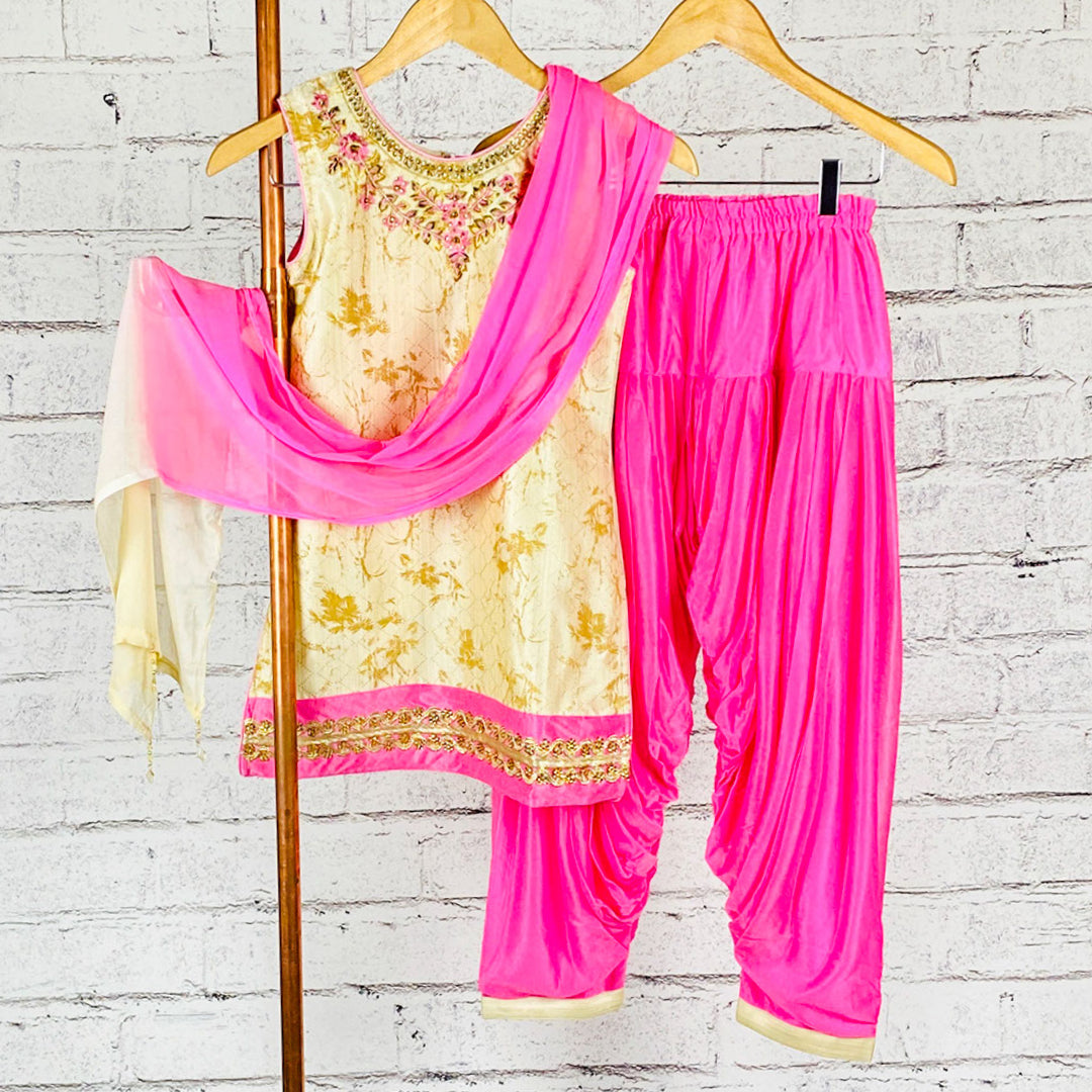 ANAYA-Persian Rose and Champagne Girls Salwar Suit with Kajuri Pants