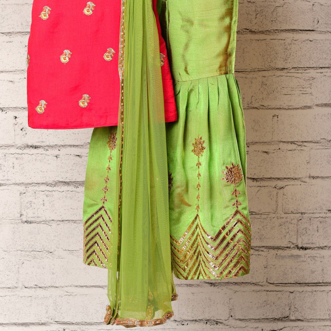 PEONY-Pink and Green Girls Sharara Suit