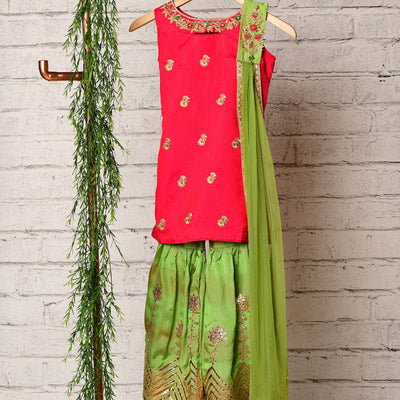 PEONY-Pink and Green Girls Sharara Suit