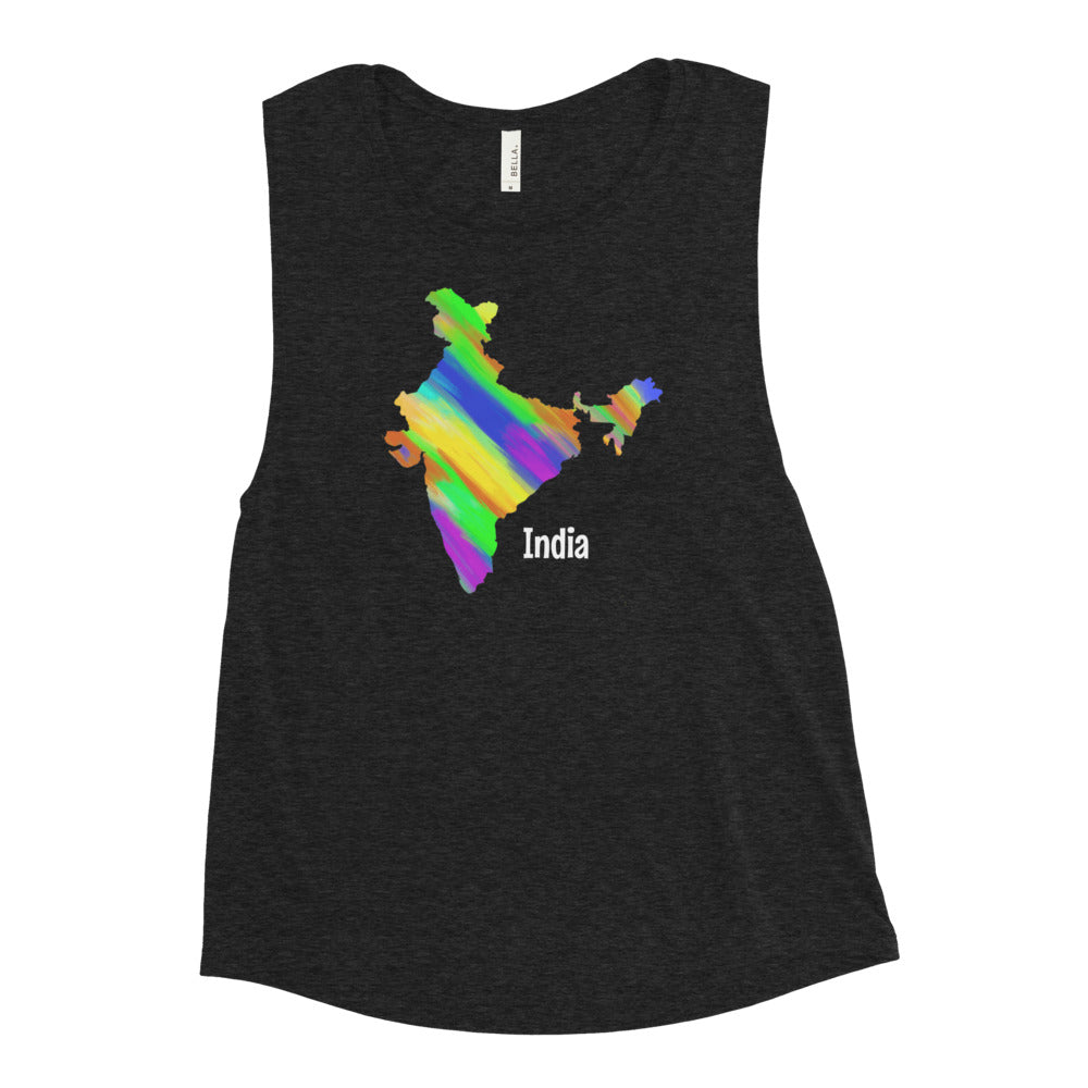 MULTICOLOR INDIA MAP WOMEN'S MUSCLE TANK TOP