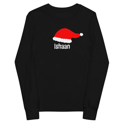 PERSONALIZED NAME SANTA HAT CHRISTMAS YOUTH LONG SLEEVE TEE